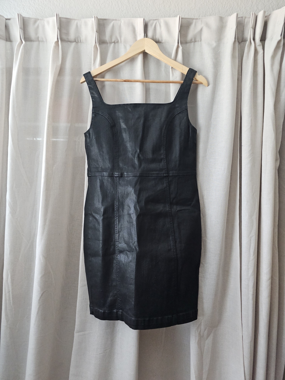 AllSaints Steph Coated Dress Black Faux Leather Look Bodycon Mini Dress Size 8